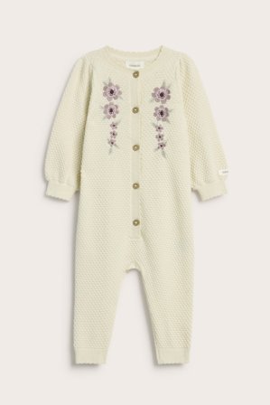 Newbie | Strukturstrikket jumpsuit | Lys beige