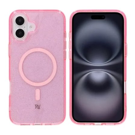 iPhone 16 Plus Rvelon Mobilskal TPU med MagSafe - Glitter Rosa
