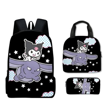 Uusi Kuromi-piirretty koululaukku kolmiosainen setti ala- ja yläkoululaisille