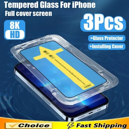3-pack 8K High End Enkel Installation Härdat Glas kompatibelt iPhone 16 13 12 11 14 15 Pro Max Mini XR X XS 16 Plus HD Skärmskydd