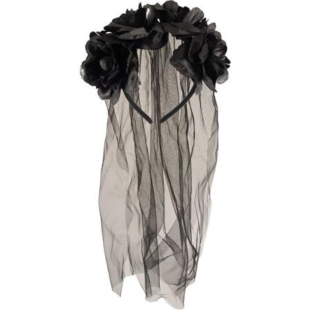 Halloween Zombiebrud Med Svart Slöja Och Blommor