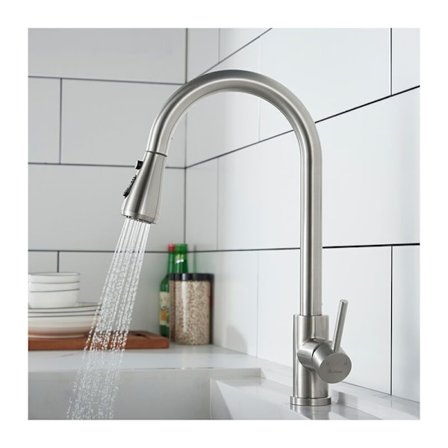 Köksblandare med utdragbar dusch, köksblandare i borstat rostfritt stål 3