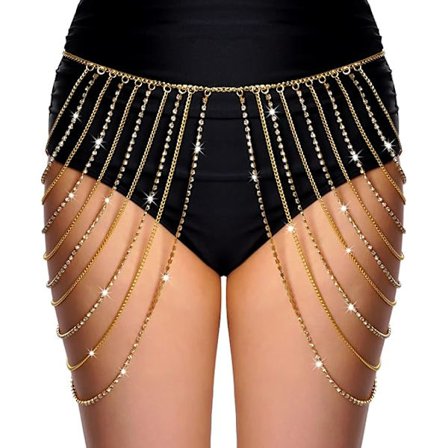 Taljekæde Bælte til Kvinder Piger Glitrende Rhinestone Frynser Nederdel Sexede Kropssmykker til Rave Mave Festlig