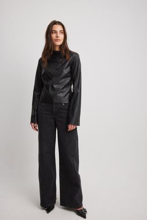 Chloé Monchamp x NA-KD Haut boutonné en similicuir - Tops Portefeuilles - Noir - EU 36