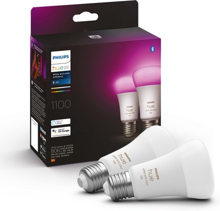 Philips White and color ambiance 2-pakning E27 E27, Hvit og farge, styres via bluetooth eller Bridge, 2x9W