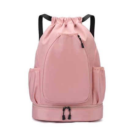 Ryggsekk, sammenleggbar pose med snøring, vanntett oppbevaringspose, rosa