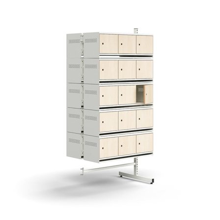 Skoskåp, påbyggnadssektion, golvstående, 30 träluckor, 1800x900x600 mm, vit/björk