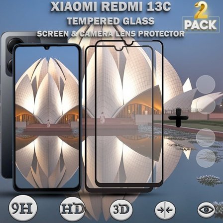 2-Pack XIAOMI REDMI 13C Skärmskydd & 2-Pack linsskydd - Härdat Glas 9H - Super kvalitet 3D