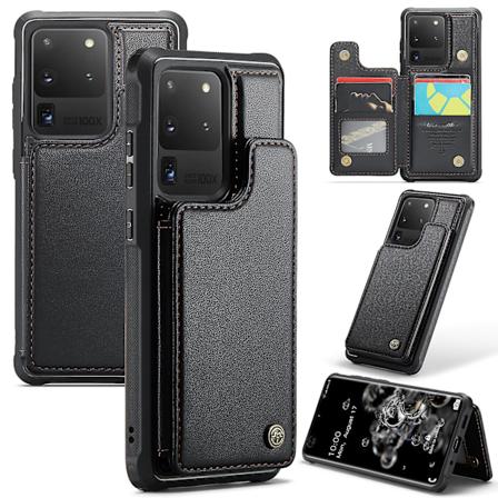 CASEME C22 Serie til Samsung Galaxy S20 Ultra Etui Læder+TPU Telefon Cover med 5 Kortpladser Black