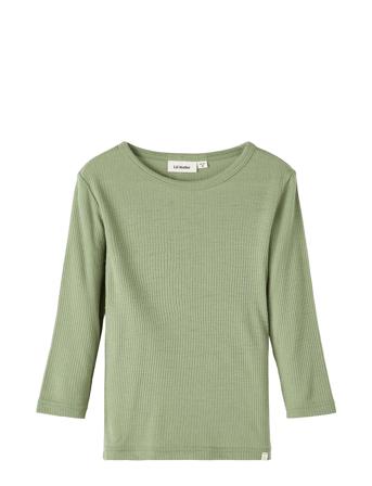 Nmnfable Ls Slim Wool Top Aug Lil T-shirts Long-sleeved T-shirts Grønn Lil'Atelier*Betinget Tilbud