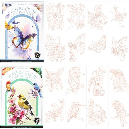 Vesivärimaalaussarja perhosilla ja linnuilla - Aloittelijan tee-se-itse-työkirja - All-in-One taskukokoinen vesiväripaperikirja