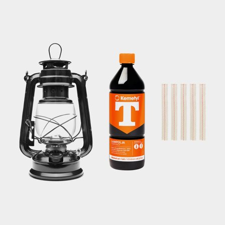 Hurricane lantern / oil lantern NOCK Mysingen X, 250 mm, black + 5-pack wicks + 1 liter lamp oil