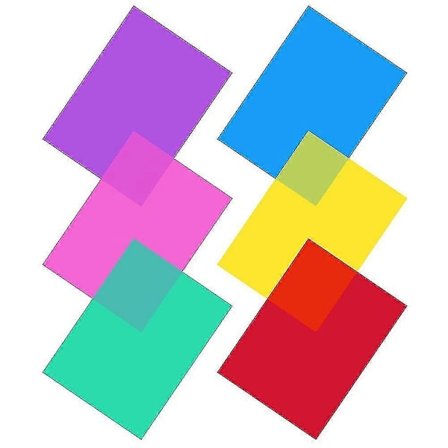 Pakke med 6 farvefilm, transparent farvet film, varmebestandig til, farvet filter (30 x 21 cm)