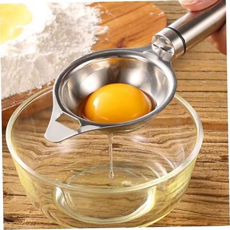 Eggeplomme- og Hvite-Separeringsverktøy, Eggfilter Sil Sile Skje Deler Kjøkken Baking Verktøy Rustfritt Stål 2 Hull Sølv Eggkuttere (sølv) (1 stk)