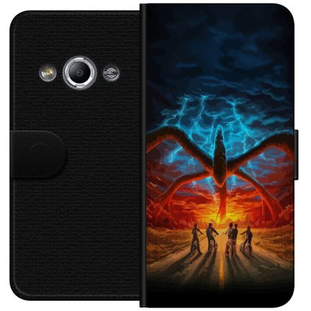 Yhteensopiva Lompakkokotelo Samsung Galaxy Xcover 3 Draamaattinen fantasiaillustraatio valtavalla yliluonnollisella hirviöllä, salamoilla ja pyörä