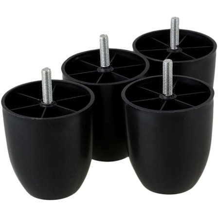 x Mustat muoviset sylinterimäiset jalat, huonekalujalat, sohvan jalat, 80 x 73 x 45 mm