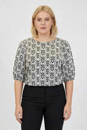 CISO - Kortærmet Bluse - Sort - Elastik i Taljen