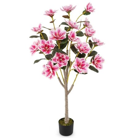 Kunstig Magnolia Træ på 130 cm - COSTWAY - Falsk Blomst med Blade i PEVA - Flergrenede Stammer til Hjem, Kontor