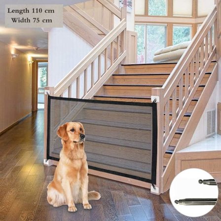 Udtrækkelig hundegitter, sammenklappelig kæledyrsgitter, kæledyrsgitter, hundegitter, trappegitter til hunde, magisk hundegitter (S-110 * 75)