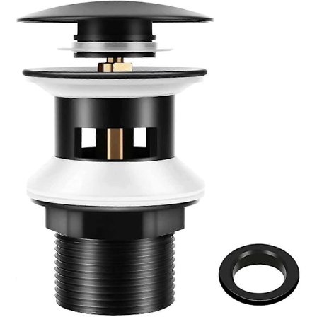 Bunnventil for servant med overløp, matt svart, Chonphan Universell G1 1/4" Messing Pop-up Avløpsventil for servant