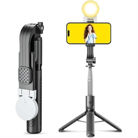 Selfie stick stativ med indbygget belysning, ultra-langt mobiltelefonstativ - aftageligt - udtrækkeligt og bærbart selfie stick med fjernbetjening