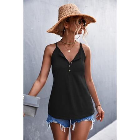 Linne För Kvinnor Sexiga Button Up V-ringad Ärmlös Skjorta Casual C