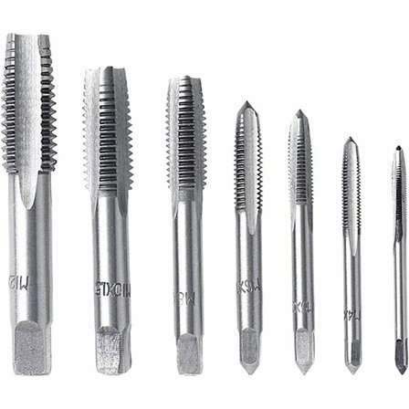 7 stk koniske gjengetapp og stålhetter for metriske gjengelager - M3 M4 M5