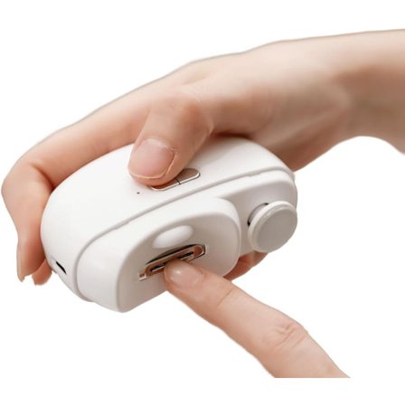 Elektrisk automatisk negleklipper med lys, 2 i 1 fingerneglskærer og polermaskine USB genopladelig, sikker fingerneglskærer hvid