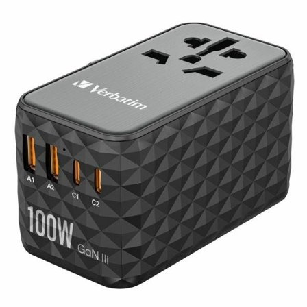 Verbatim Reseladdare GaN 100W PD 2xUSB-C 2xUSB-A EU/UK/US - Svart