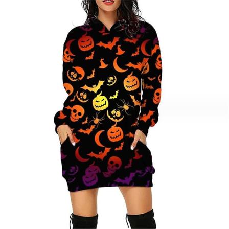 Halloween Mode Hættetrøjer Minikjole Til Kvinder Halloween Hocus Pocus Kostume Efterår Langærmet Hættekjole style 11 2XL