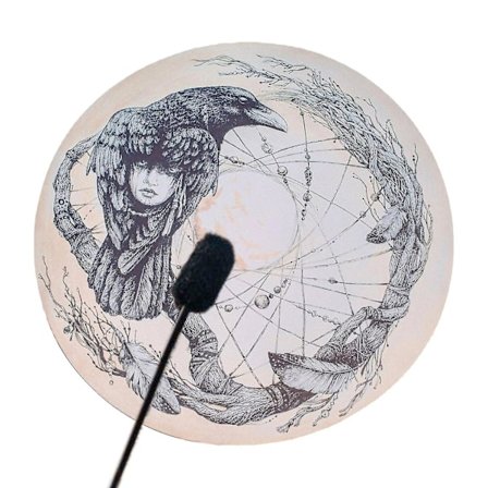 Shamantrumma med Shamanfågeldesign, Handtrumma med Trästicka