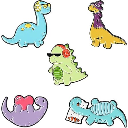 5-pak søde emaljebrocher til piger og børn, frø, kat, dinosaur, bi, får, fisk, sweater, skjorte, sjal, tørklæde, badges, hatte, tasker