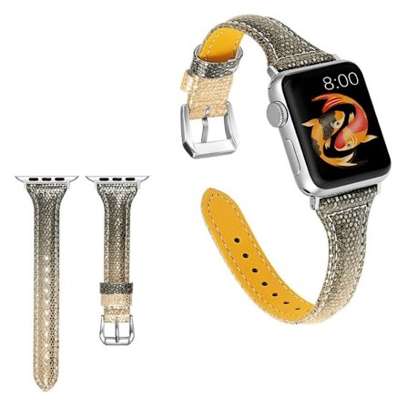 Apple Watch Series 5 44mm bling klockarmband i äkta läder - Svart / Guld