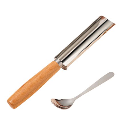 Kødbollemager i Rustfrit Stål med Ske i Træhåndtag, Dyb Rille, Til Kød, Rejer, Fiskebolde, Køkkenredskab