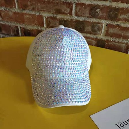 Dame Rhinestone Paljetter Baseball Caps Glitrende Glitter Bling Snapback Hatt, Hvit farge