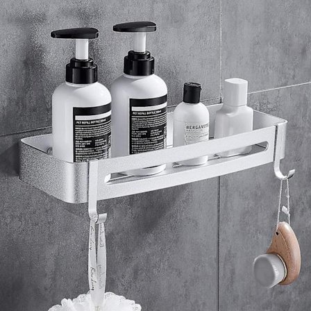 Duschhylla utan borrning, Duschkorg, Hylla utan spik, Inga skador, Aluminiumyta, Rostfri korg för kök och badrumstillbehör