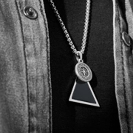 Orisun | Silver-Tone Stainless Steel Black Onyx Triangle Pendant Necklace for Men - Steel necklaces