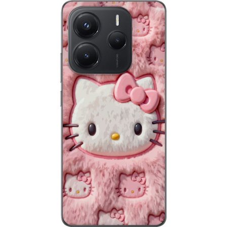 Kompatibelt Mobildeksel til Xiaomi Redmi Note 14 5G Hello Kitty rosa fluffy bakgrunn med ikoniskt ansikt og kawaii-estetikk