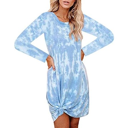 Kvinners Casual Tie Dye Kort kjole Crew Neck Ermeløs Løs