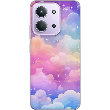 Kompatibelt Mobildeksel til Xiaomi Redmi 15C Søt enhjørning med regnbuefarget hår mot en stjernebelagt pastellbakgrunn i kawaii-stil