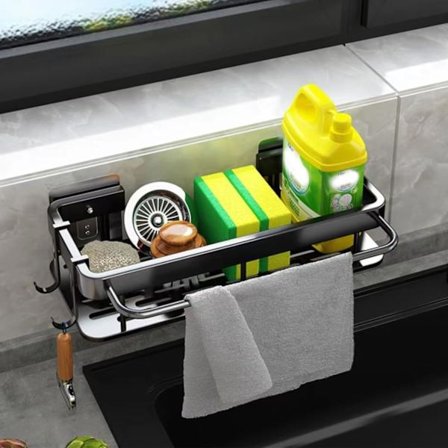 Diskhoorganisatör Hängande Diskhoorganisatör Köksvamp Hållare med Handdukshängare och Krok