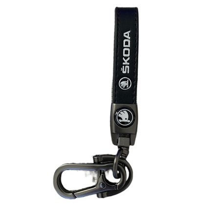 Ekte skinn nøkkelring med bilmerke, kompatibel med Skoda nøkkelring, skinn nøkkelring, egnet for kvinner og menn, Skoda tilbehør