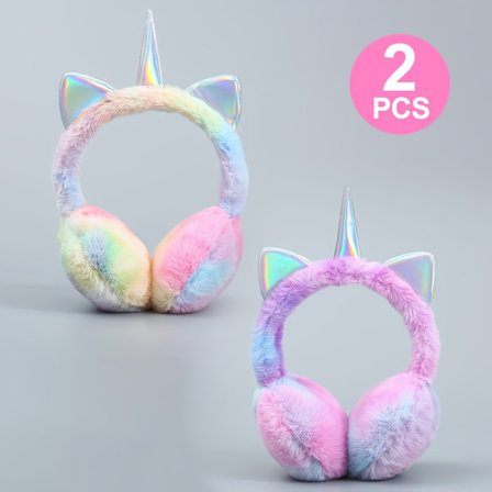 Kaksi pehmoista yksisarvisen korvaläppää syksyyn ja talveen, söpöt ja lämpimät korvasuojat sopivat 3–6-vuotiaille.