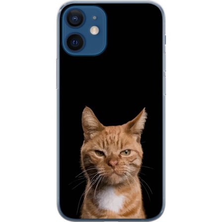 Kompatibelt Mobildeksel til Apple iPhone 12 Nærbilde av oransje katt mot svart bakgrunn, uttrykksfullt blikk og høy kontrast som gir en minimalistisk