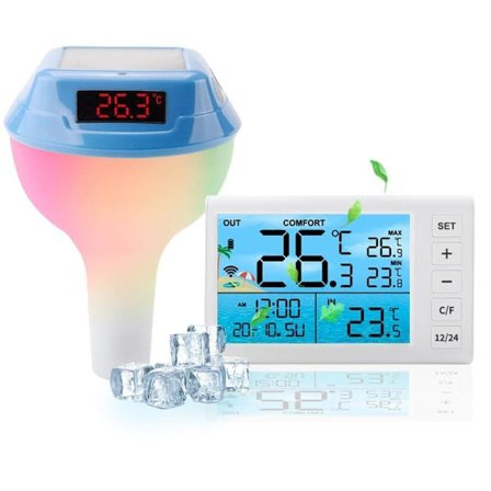 Trådløst Flydende Pooltermometer – Digitalt Badetermometer med RGB-belysning & Solpanel_OF