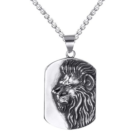 Elfasio 316l Rostfritt Stål Klassisk Djur Lejon Tagg Män S Hänge Halsband Patron Saint Smycken