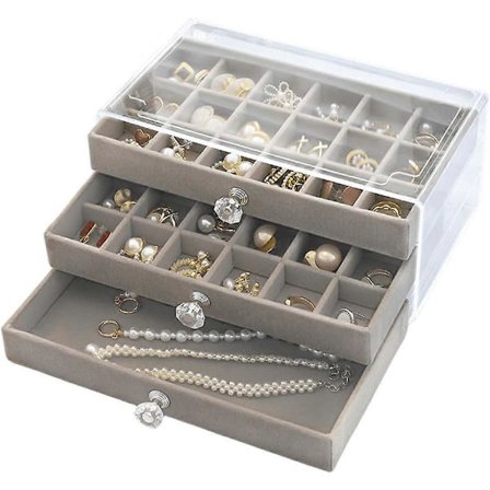 Smyckeskrin med 3 lådor, Smyckesförvaringslåda för örhängen armband halsband och ringar