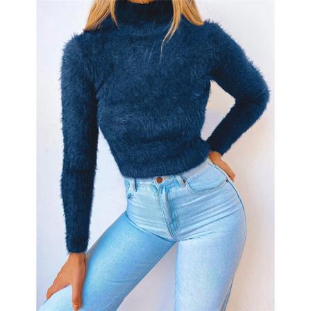 Dam Vinter Turtleneck Candy Color Sweater Casual Plysch Fleece