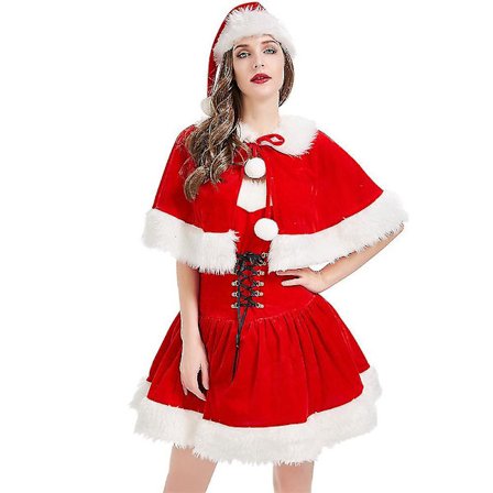 Kvinnors jultomte sammet klänning jul cosplay kostym