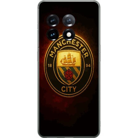 Kompatibelt Mobildeksel til OnePlus 11 Manchester City-emblem i gull på mørkerød bakgrunn med skjold og skip